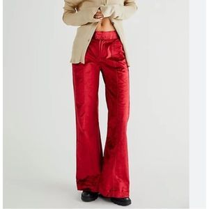 NWT - Free People Walk With You Velvet Trouser Pant - Cherry Juice Size: 8